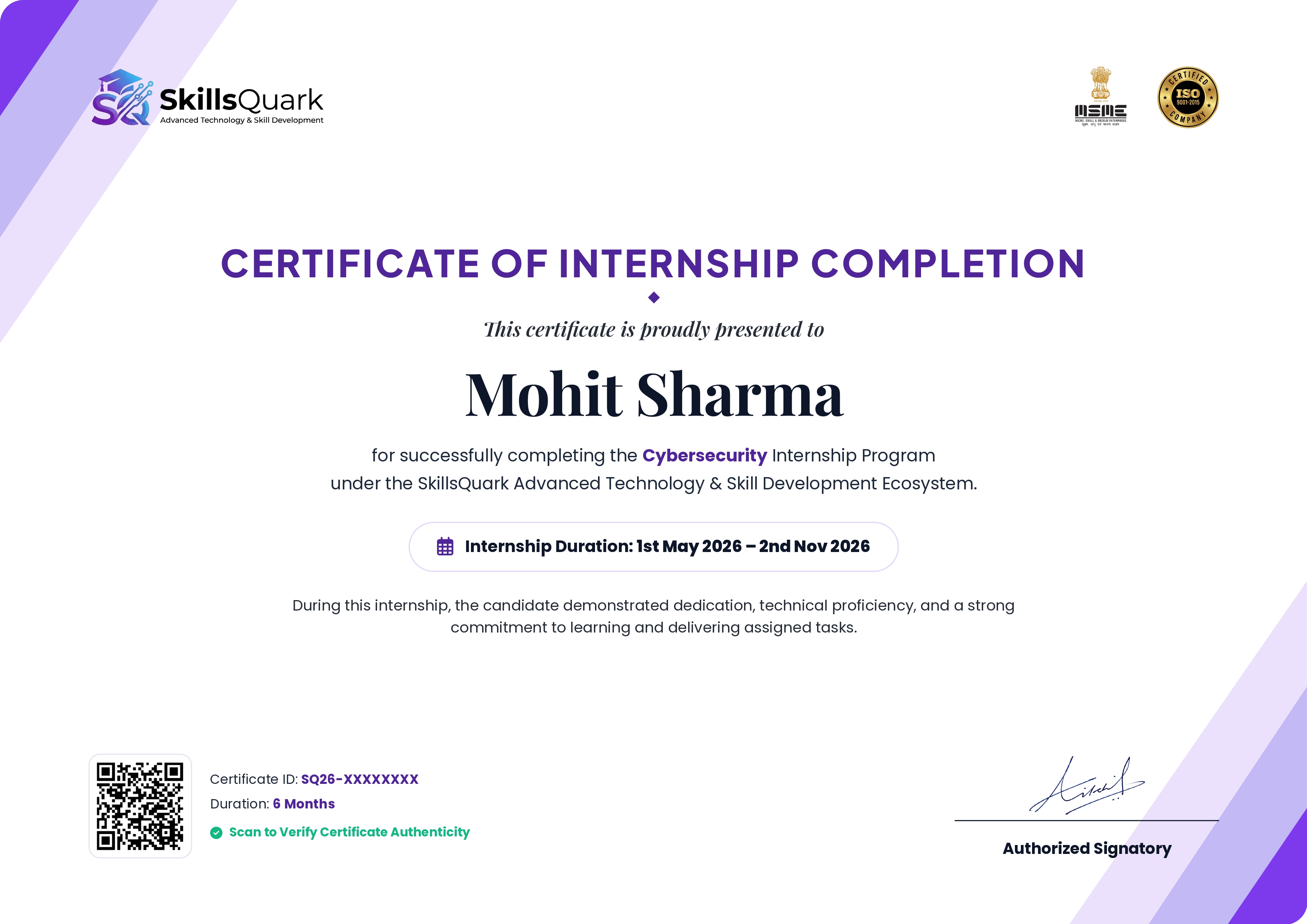 SkillsQuark Professional Certificate Sample